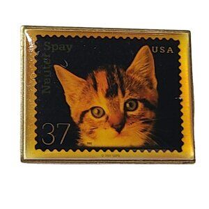Kitten Cat Neuter Spay Animal USPS USA 37 Cent Stamp Lapel Pin Brooch